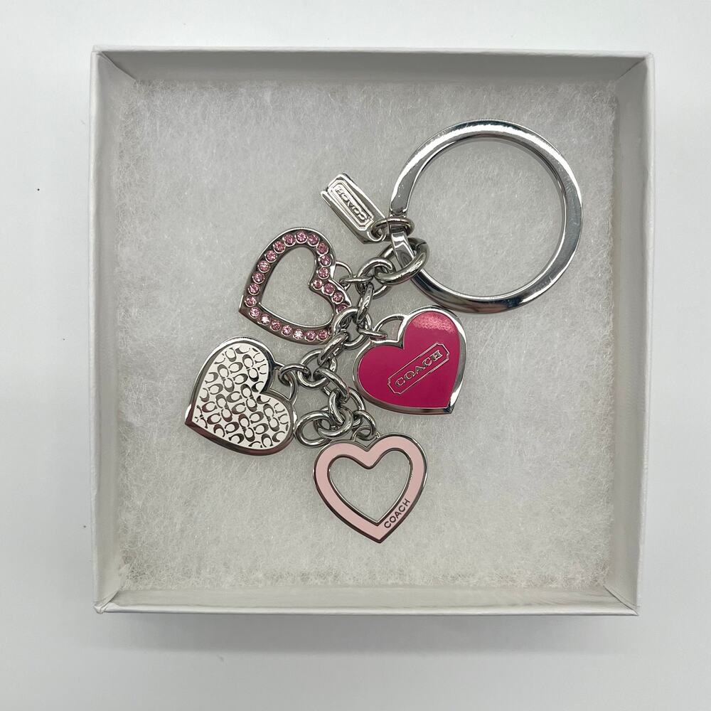 COACH Y2K Bag Charm Key Chain, NWOT, Pink Hearts
